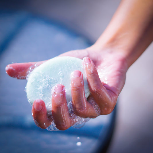 Be an affiliate image with a shampoo bar lathering