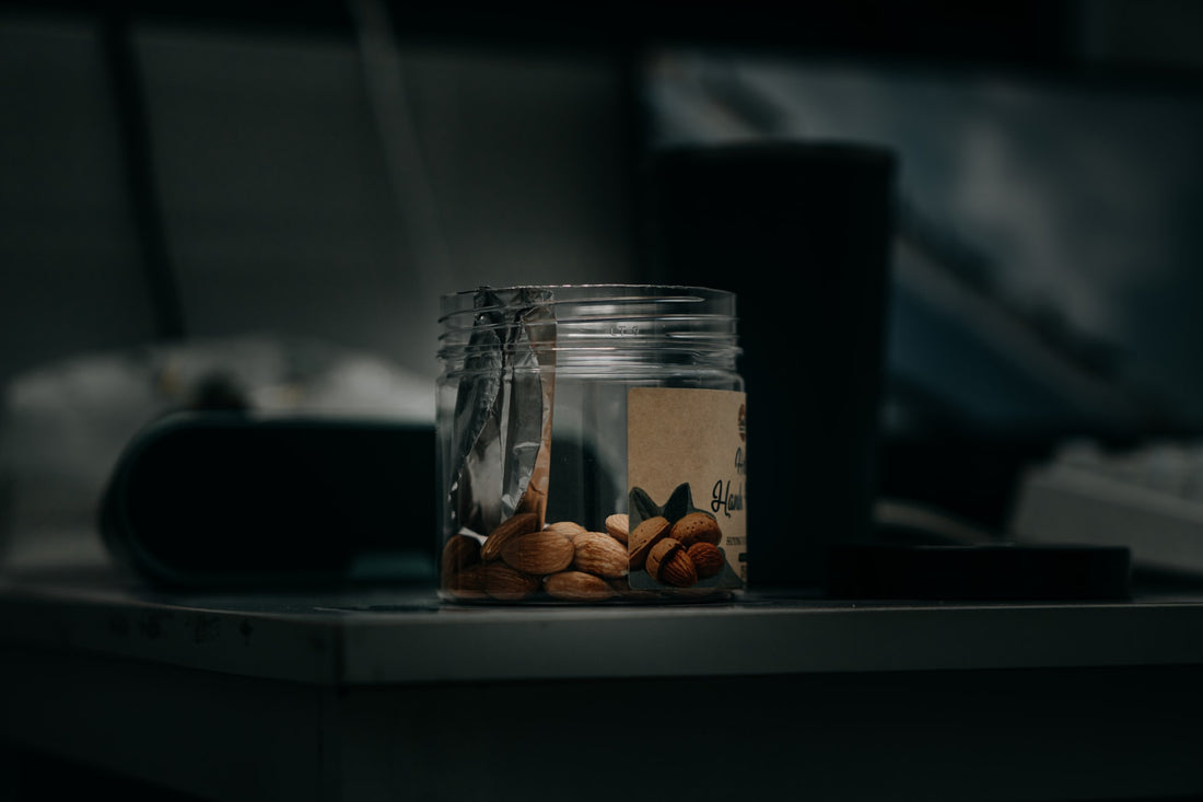 Almonds in a glass jar