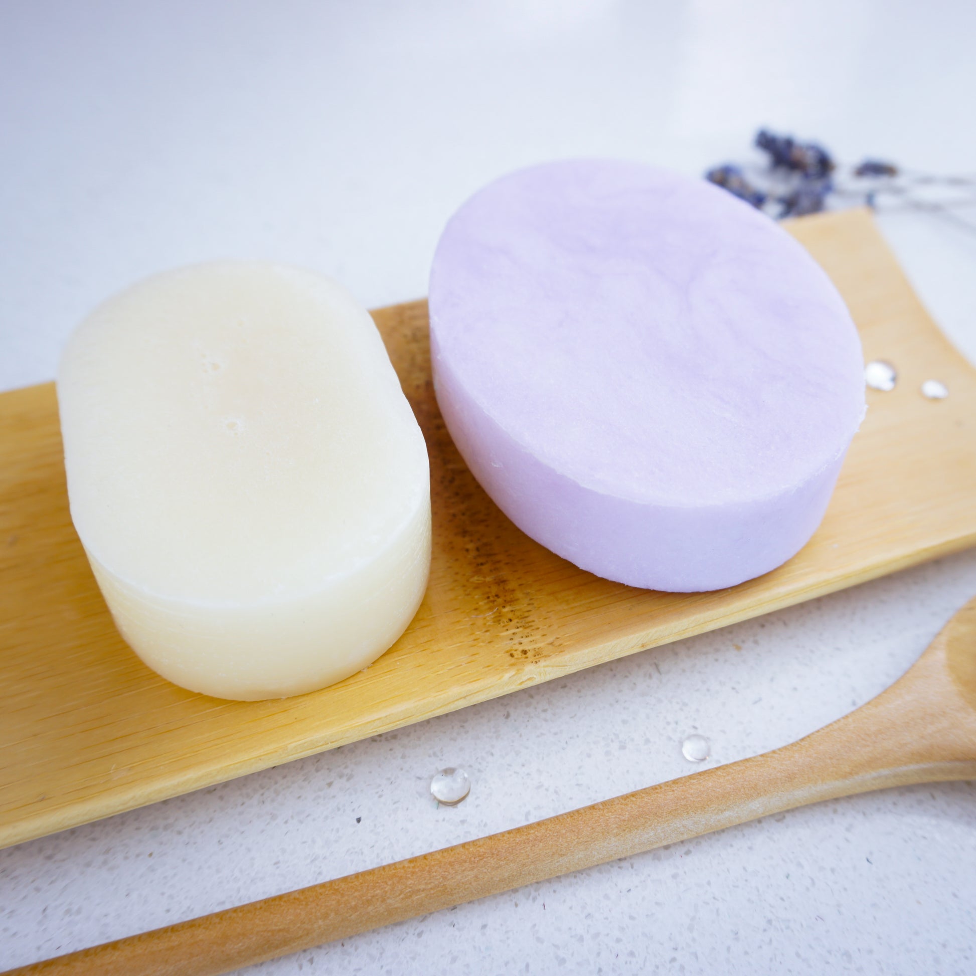 Lavender shampoo bar with lavender conditioner bar