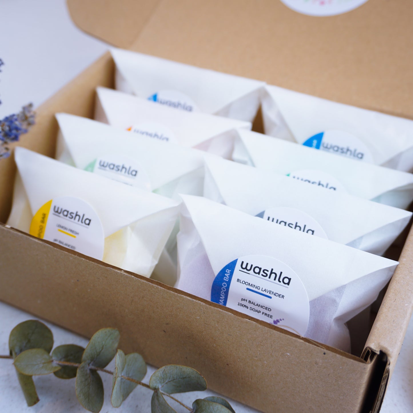Washla Shampoo and conditioner bars in a box