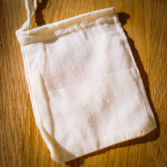 A cotton muslin drawstring bag