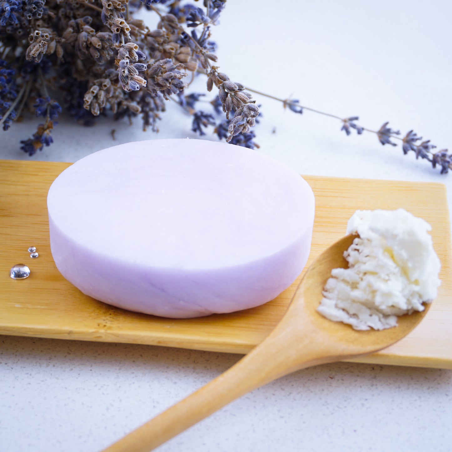 Hydrating Lavender Shampoo Bar with a spoonful of shea butter