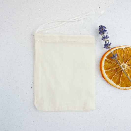 Cotton Muslin Drawstring Bag with dried orange and lavender