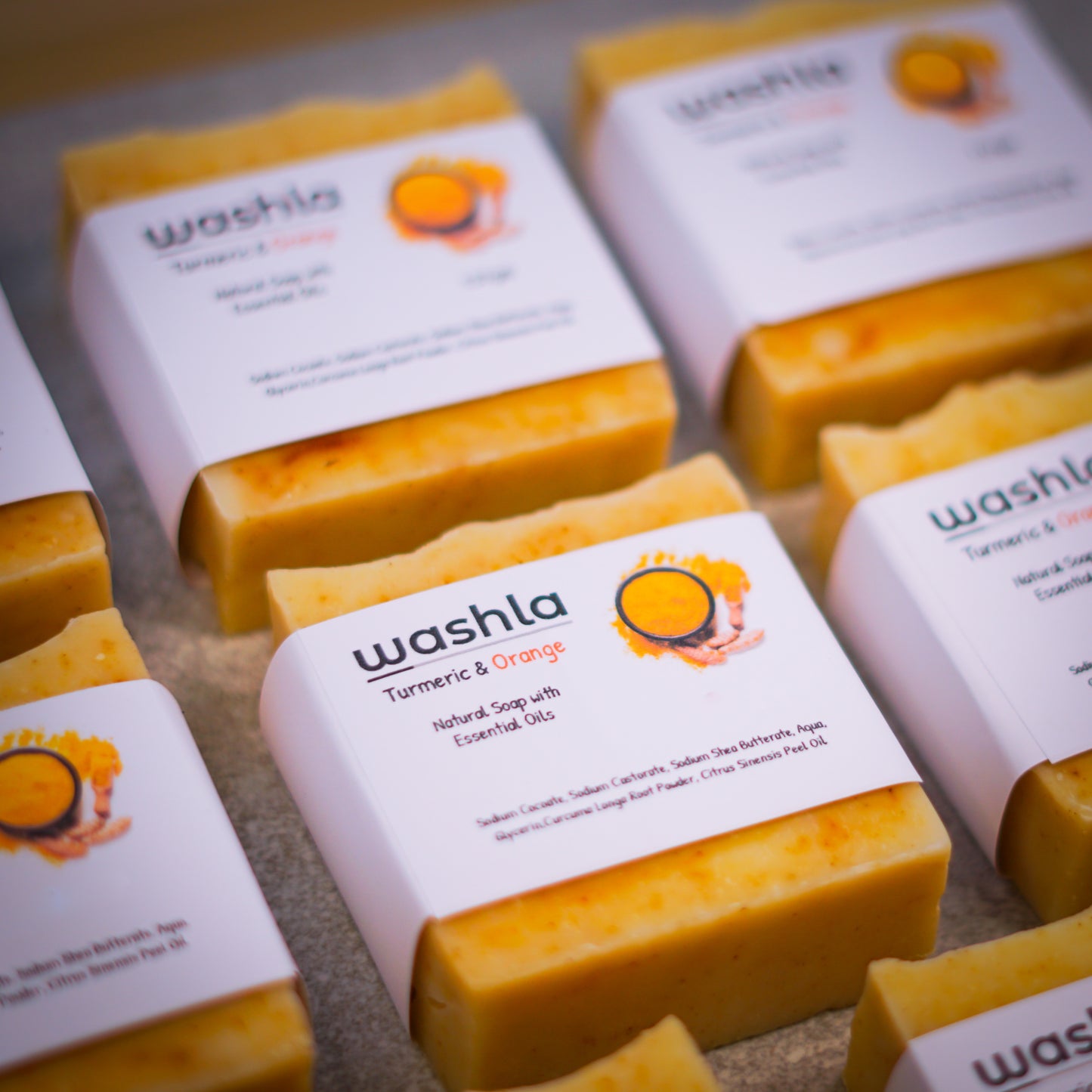 Turmeric soap bars wrapped in recyclable paper 